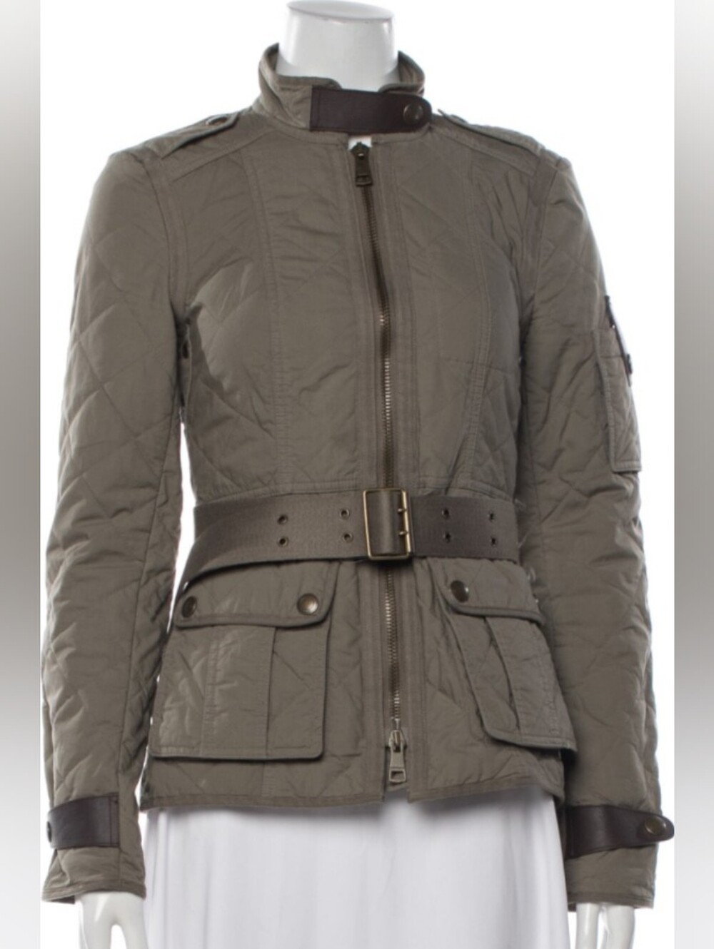 Burberry Brit Quilted Utility Jacket in Taupe with Belt
